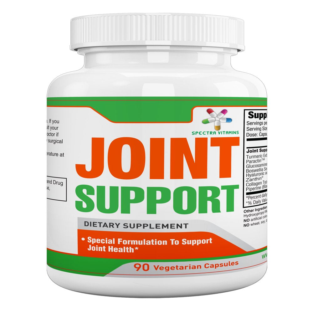Spectra Vitamins® JOINT SUPPORT Dietary Supplement for Joint Relief, Turmeric Curcumin 95%, Collagen, Glucosamine, Paractin, Zanthin, Boswellia Serrata, Black Pepper, 90 Capsules,