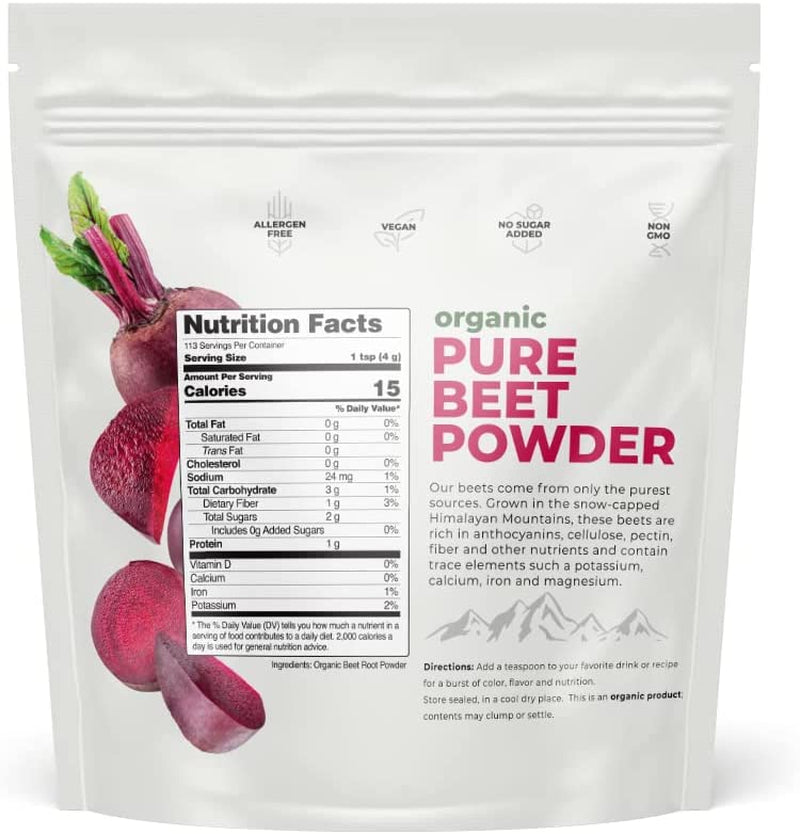 Nations Nutrition Pure Beet Root Powder Organic - Nitric Oxide Circulation Superfood, Supports Blood Flow & Heart Health - Increase Stamina & Natural Energy, 30+ Servings (1 LB Bag)