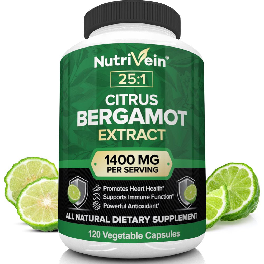 Nutrivein Citrus Bergamot 25:1 Bergamia Extract 1300 Mg - 60 Day Supply (120 Capsules, Two Daily)
