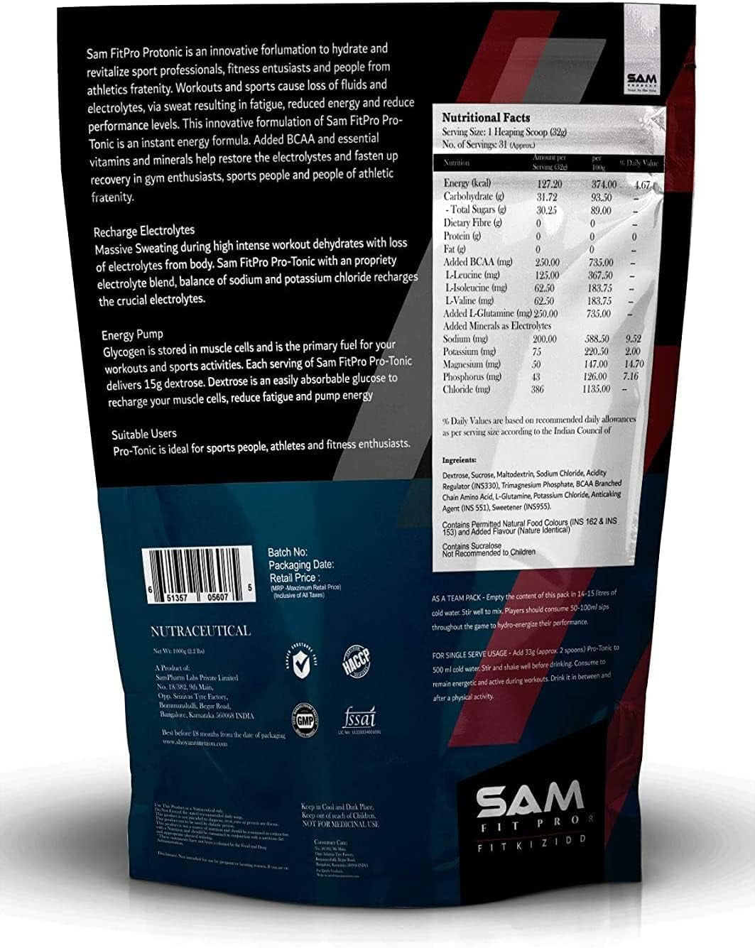 CROW Samfit Pro Isotonic Instant Recharge of Energy with BCAA, L-Glutamine 1 KG (Pine Peak)