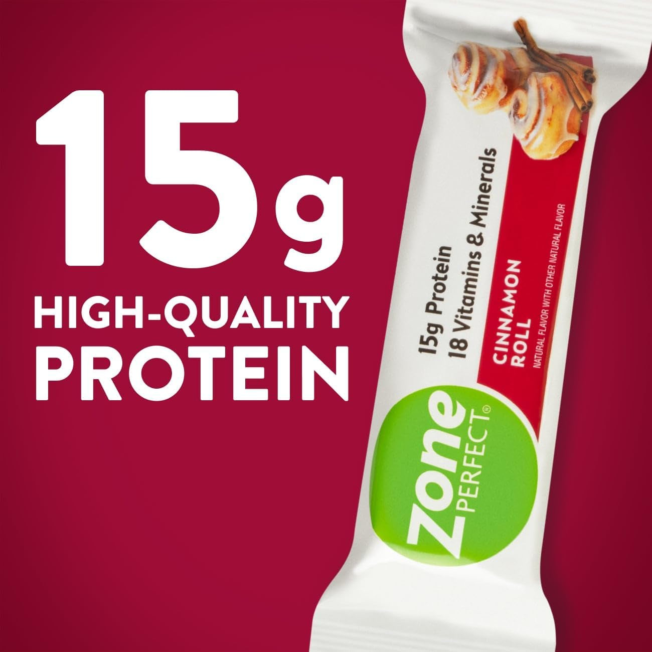 Zoneperfect Protein Bars | 15G Protein | 18 Vitamins & Minerals | Nutritious Snack Bar | Cinnamon Roll | 18 Bars