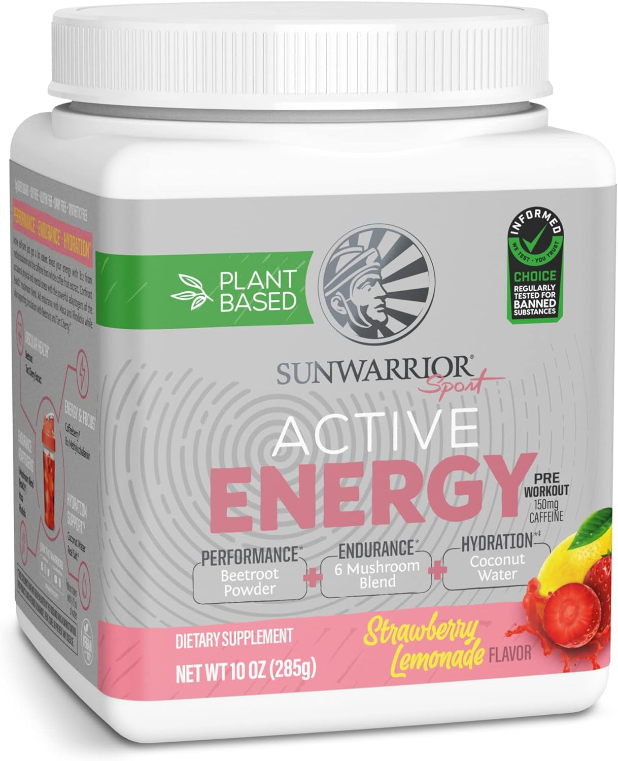 Sunwarrior Plant-Based Preworkout Powder Hydration Blend | Soy Free Sugar Free Gluten Free Dairy Free Synthetic Free | Strawberry Lemonade 30 Servings | Sport Active Energy