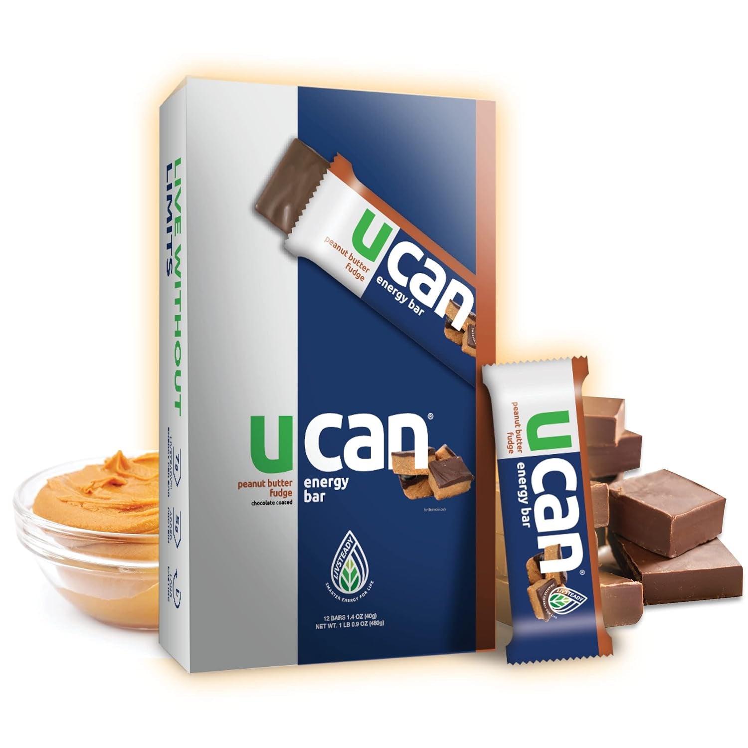 UCAN Energy Snack Bars, Peanut Butter Fudge, All Natural, Low Sugar, Non-Gmo, Gluten-Free, Keto-Friendly (12 Pack, 1.4 Ounces)