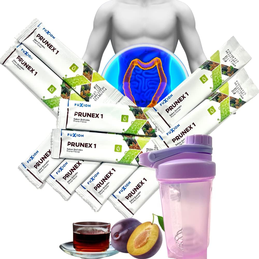 10-Day Cleanse Challenge by Fuxion Prunex 1 for Colon Detox (Optimal Intestinal Transit)10 Single Serving Packets,Plus a 12 Oz Shaker Bottle BPA Free