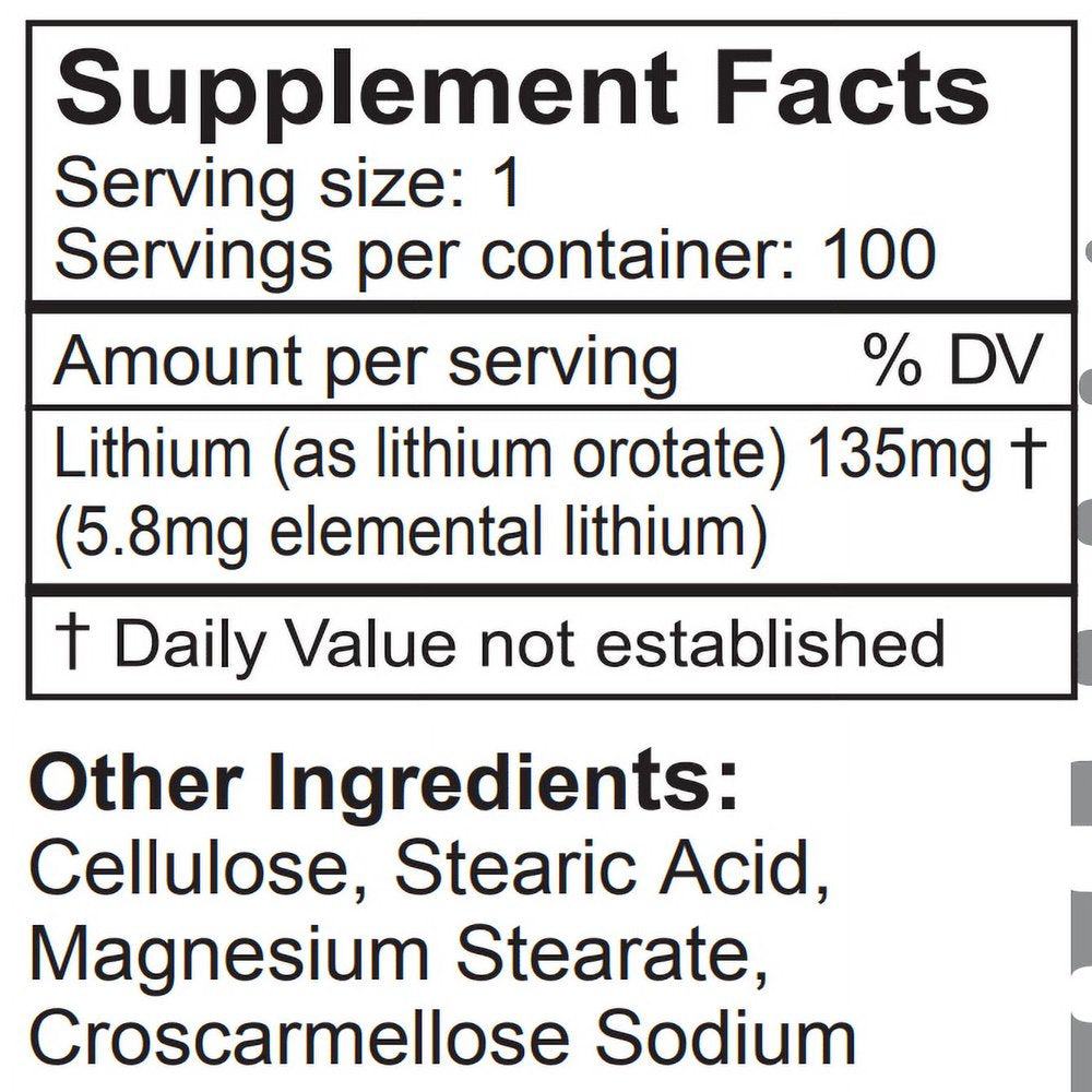 Lifelink'S Monolith (Lithium Orotate) | 135 Mg X 100 Tablets | Cognition and Mood Enhancement | Gluten Free & Non-Gmo | Made in the USA