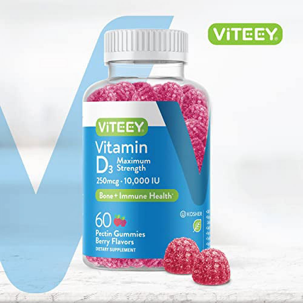 VITEEY Vitamin D3 10,000 IU Gummies, Bone + Immune Health Support, Berry Flavor, 60 Count (Pack of 1)