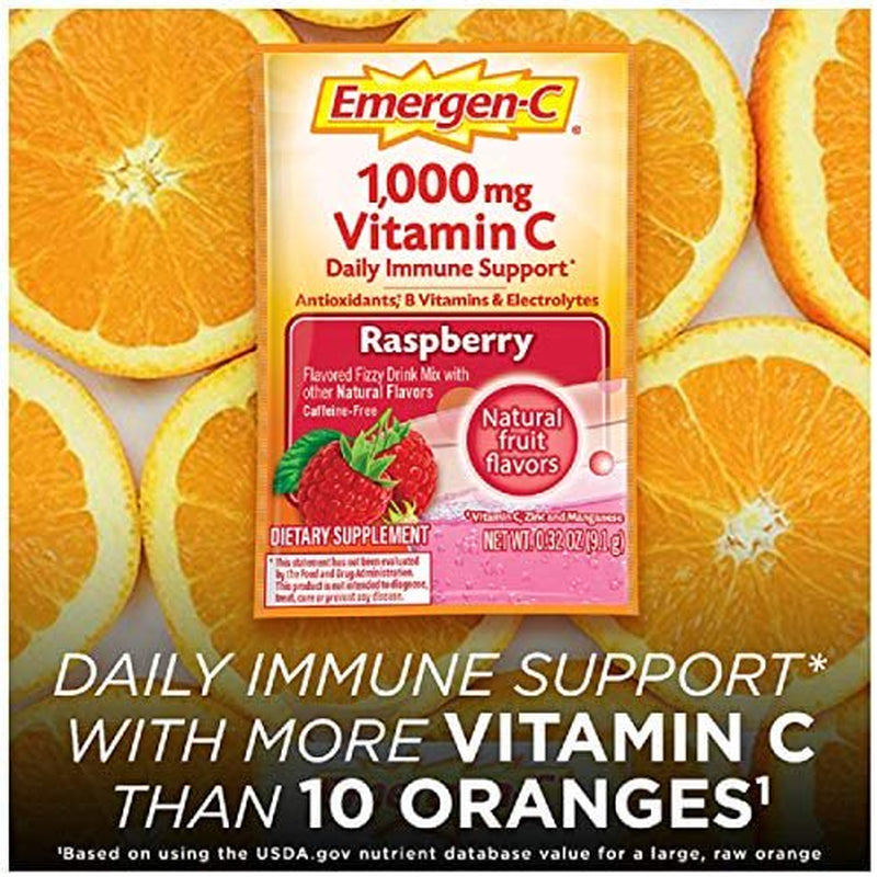 1000Mg Vitamin C Powder, with Antioxidants, B Vitamins and Electrolytes, Vitamin C Supplements for Immune Support, Caffeine Free Drink Mix, Raspberry Flavor - 60 Count/2 Month Supply