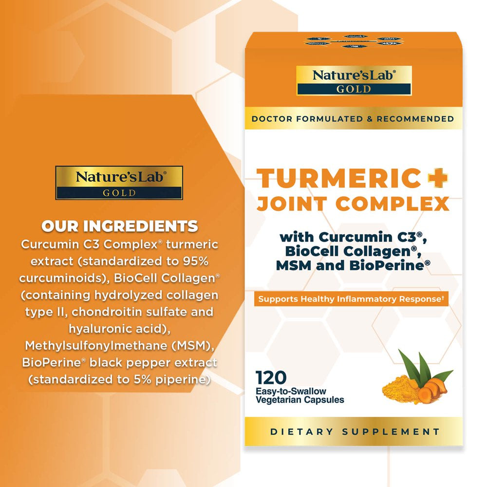 Nature'S Lab Gold Turmeric Joint Complex - 120 Capsules - Biocell Collagen, Hyaluronic Acid, C3 Curcumin, MSM - Joint Support, anti Inflammatory, Skin Supplement*