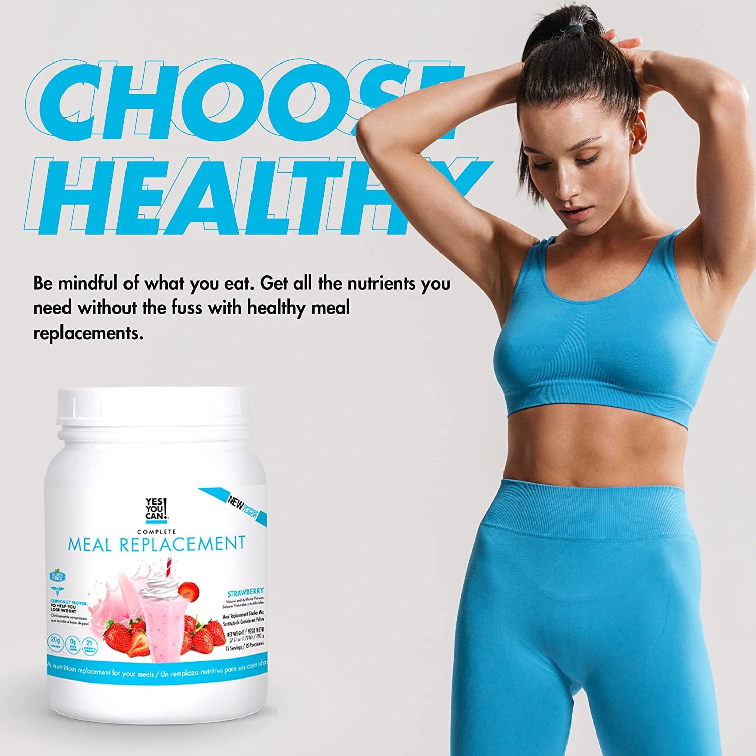 Yes You Can! Complete Meal Replacement - 15 Servings, 20G of Protein, 0G Added Sugars, 21 Vitamins and Minerals - All-In-One Nutritious Meal Replacement Shake (Strawberry)