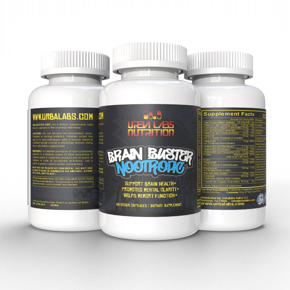 Urbalabs 2 Pack Premium Brain Buster Nootropic Supplements for Memory, Focus, and Mental Alertness, Caffeine-Free