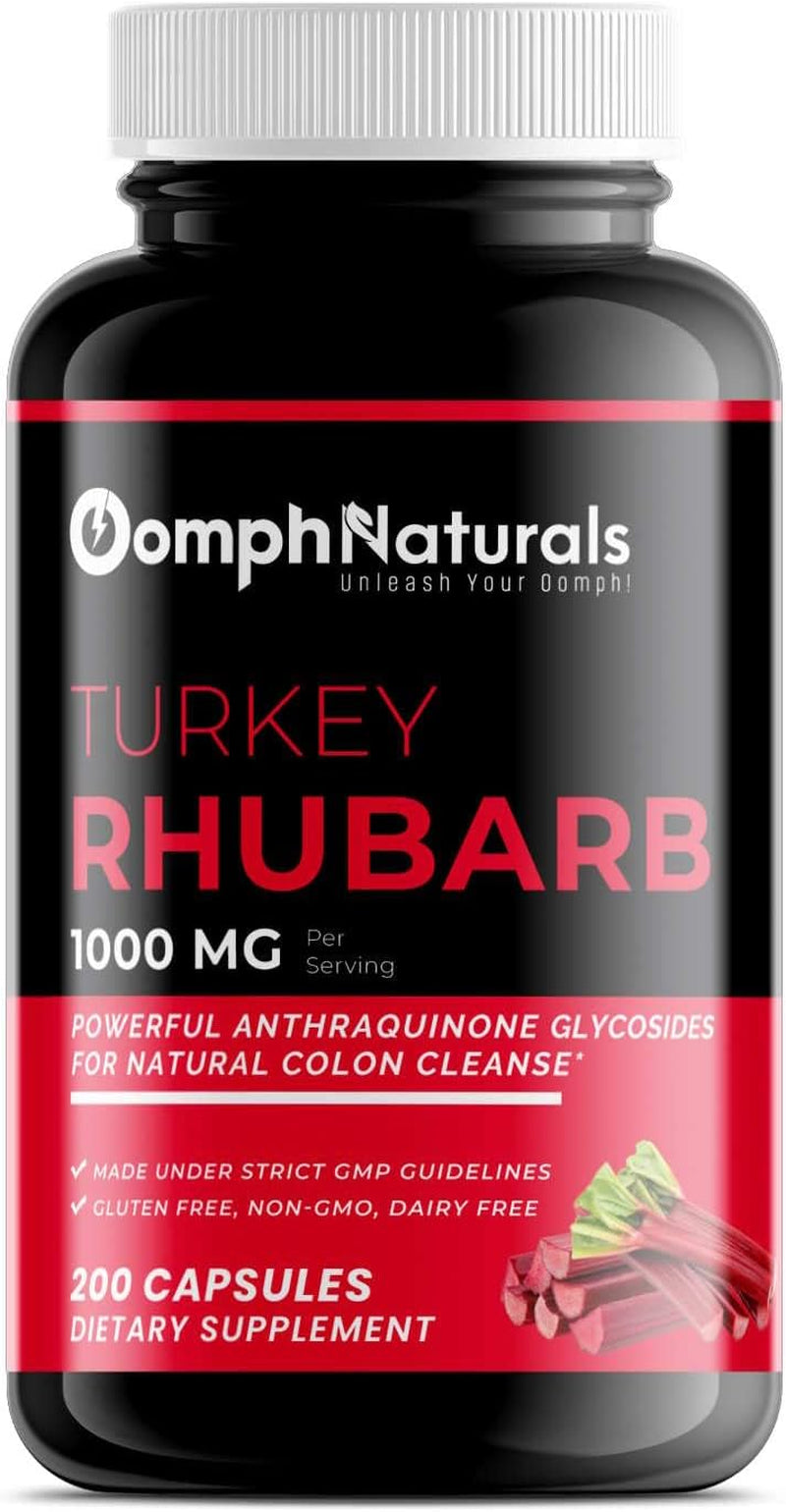 Turkey Rhubarb, 1000Mg Rhizoma Rehi Root Extract, 200 Capsules 100 Day Supply, Non-Gmo, Gluten Free, Colon Cleanse, Supplement for Disgestive Health