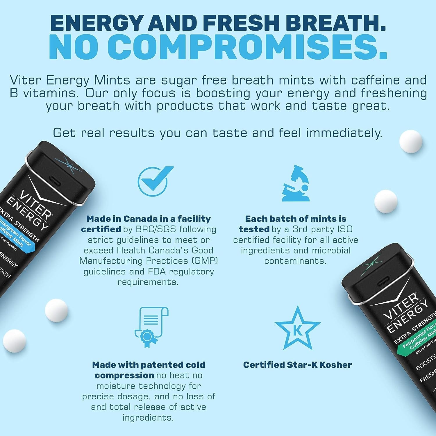 Viter Energy Extra Strength 3 Flavor 80Mg Caffeine Mints Variety and Original Caffeine Mints Variety Sampler Bundle - Caffeine, B Vitamins, Sugar Free, Vegan, Powerful Energy Booster for Alertness