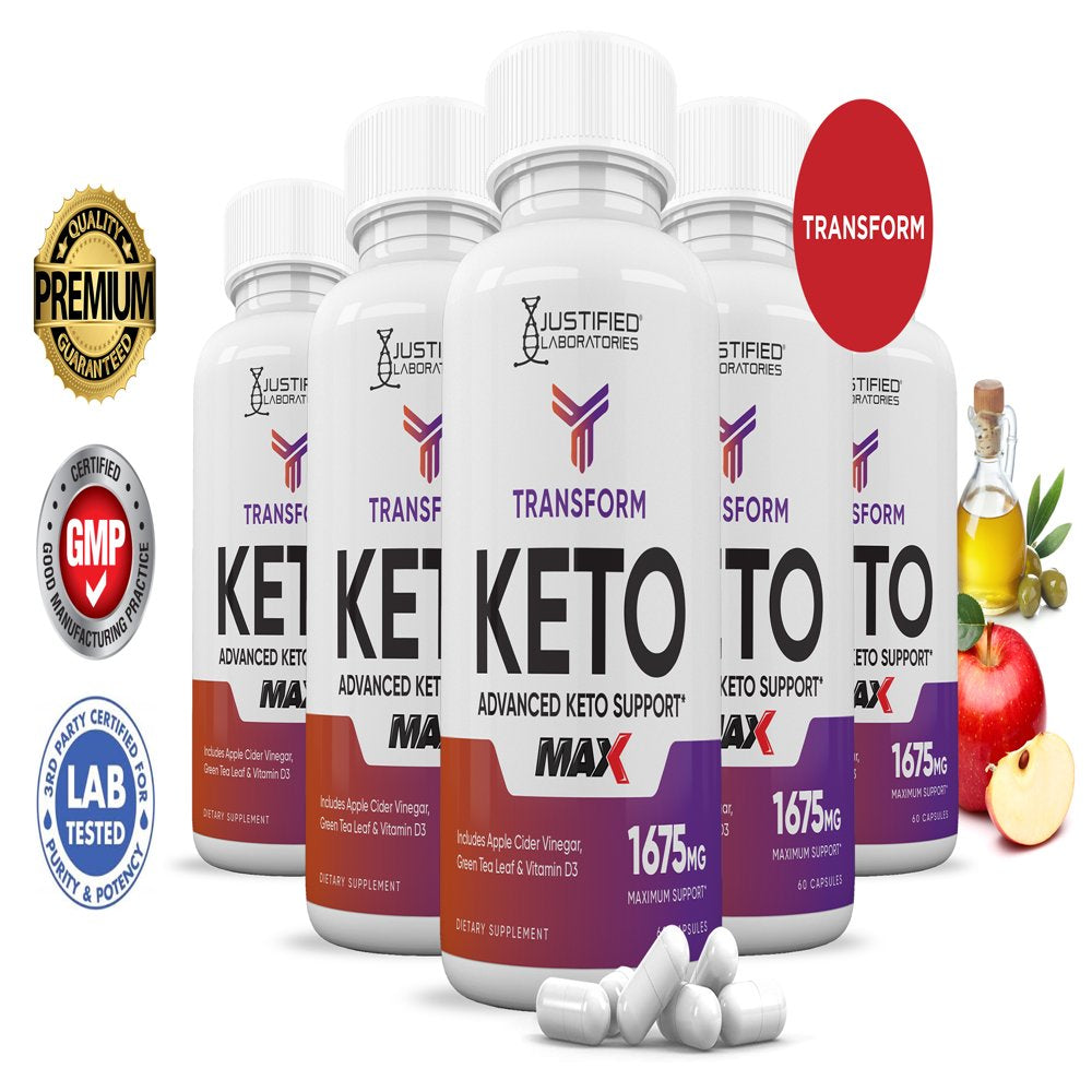 (5 Pack) Transform Keto ACV MAX Pills 1675Mg Alternative to Gummies Dietary Supplement 300 Capsules