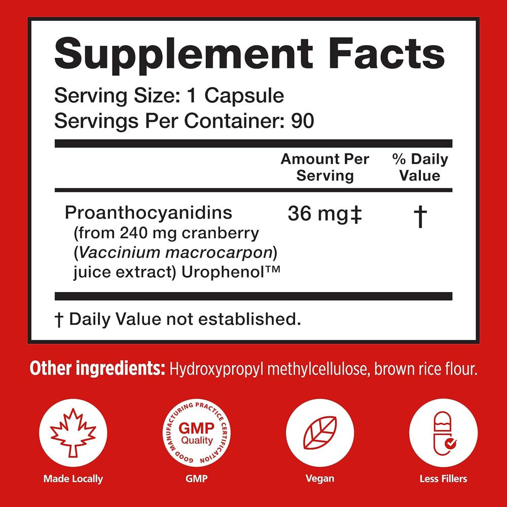 Utiva Cranberry Pacs Clinically Proven 36Mg Pacs for UTI Avoidance - Cranberry Supplement for Urinary Tract Health for Women and Men 90 Cranberry Extract Pills for Bladder Health, 90 Vegi Capsules 90 Count (Pack of 1)