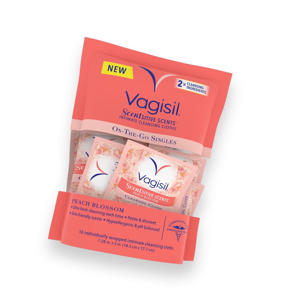 Vagisil Scentsitive Scents Peach Blossom Intimate Cleansing Wipes Cloths, 16 Count