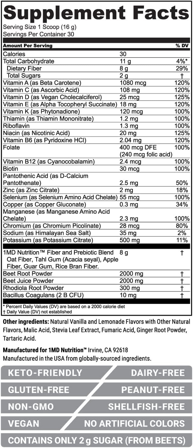 1MD Nutrition Cardiofitmd - Vegan Beets Superfood Keto-Friendly Heart Health Powder - High Fiber Nutritional Supplement Drink - 30 Servings (2-Pack)