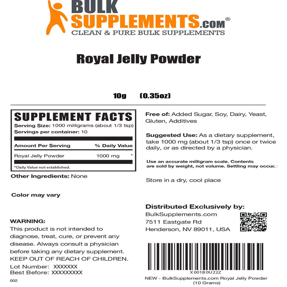 Bulksupplements.Com Royal Jelly Powder, 1000Mg - Brain & Immune Support Supplement (10G - 10 Servings)