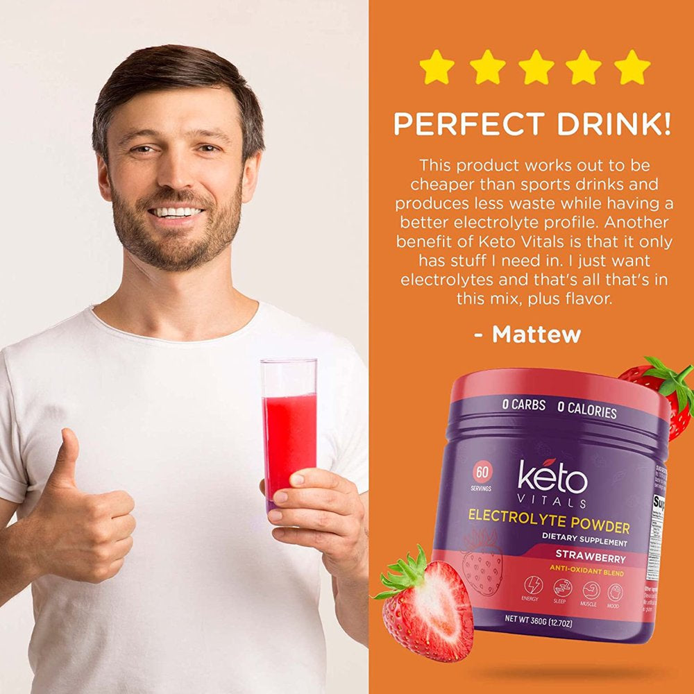 Keto Vitals Keto Electrolytes Powder with Antioxidants for Hydration, Sleep, Energy, Muscle Function Strawberry 10 Oz