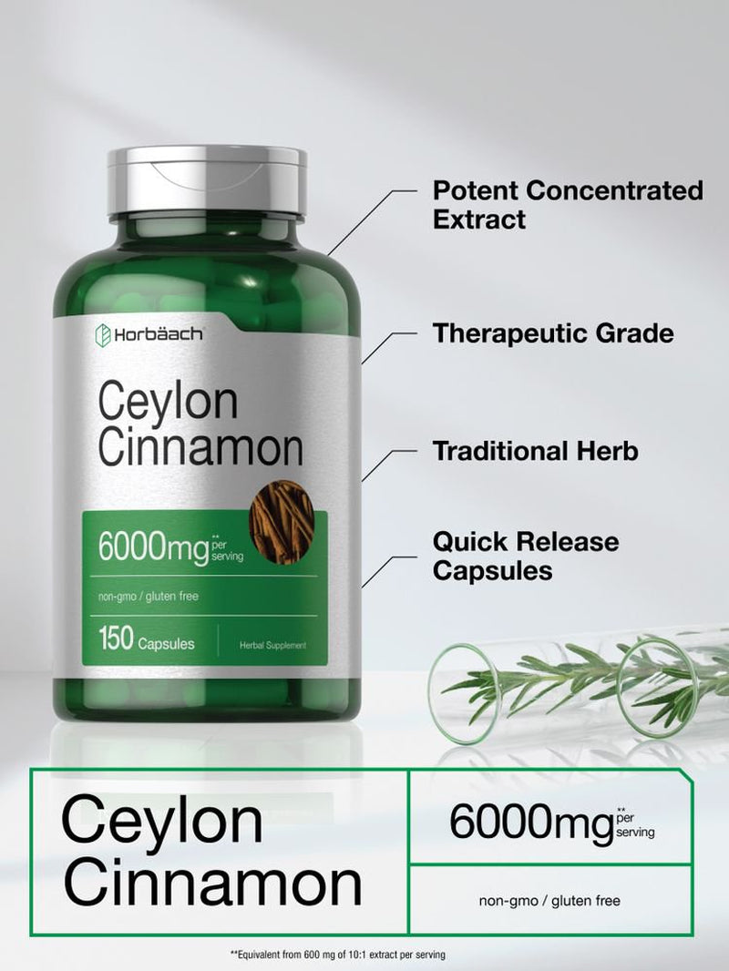 Ceylon Cinnamon Capsules | 6000 Mg | 150 Count | by Horbaach