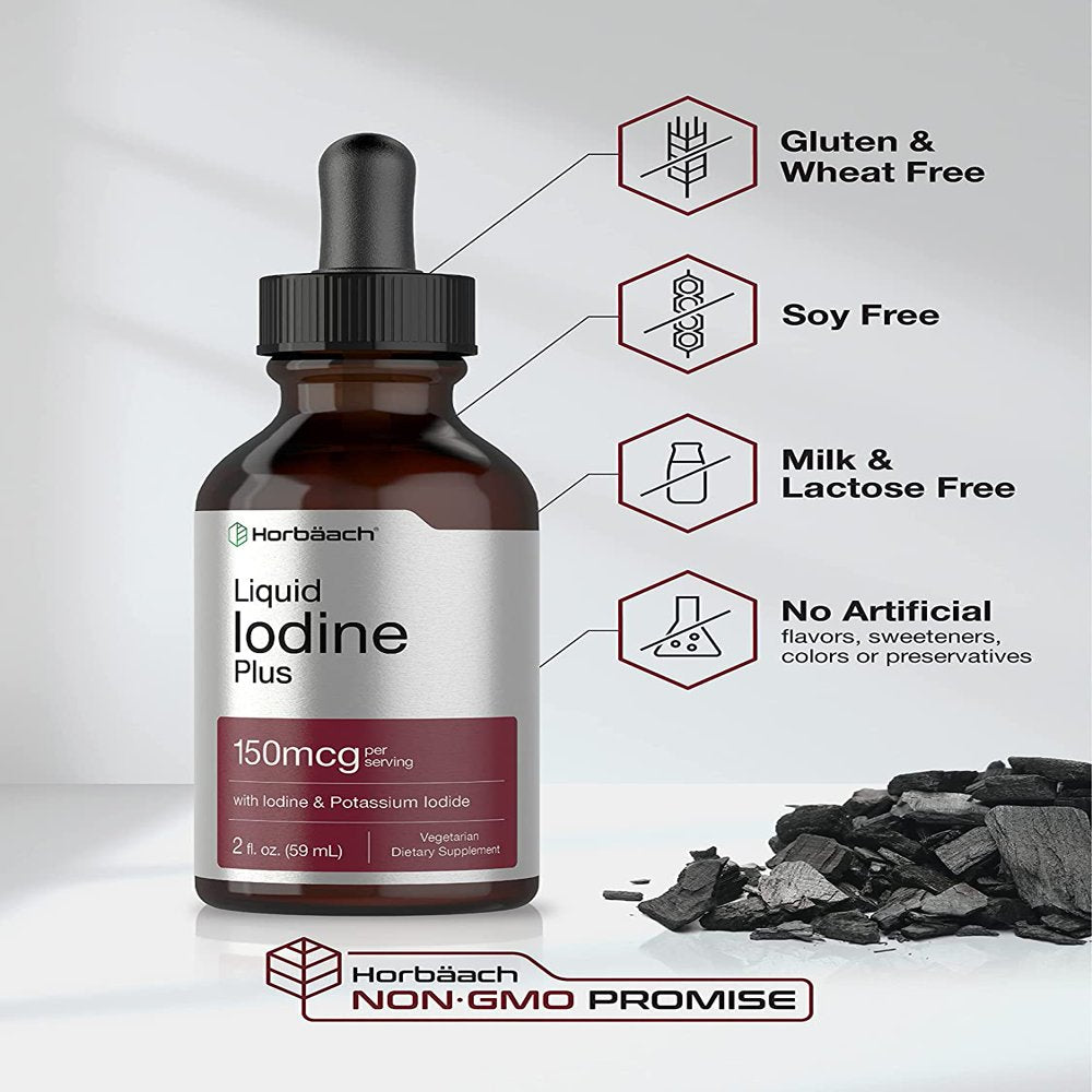 Liquid Iodine Drops | 2 Fl Oz | 150Mcg | Vegetarian Tincture | by Horbaach