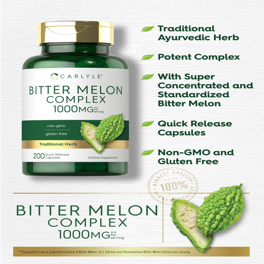 Bitter Melon Capsules | 200 Count | Complex Supplement | by Carlyle