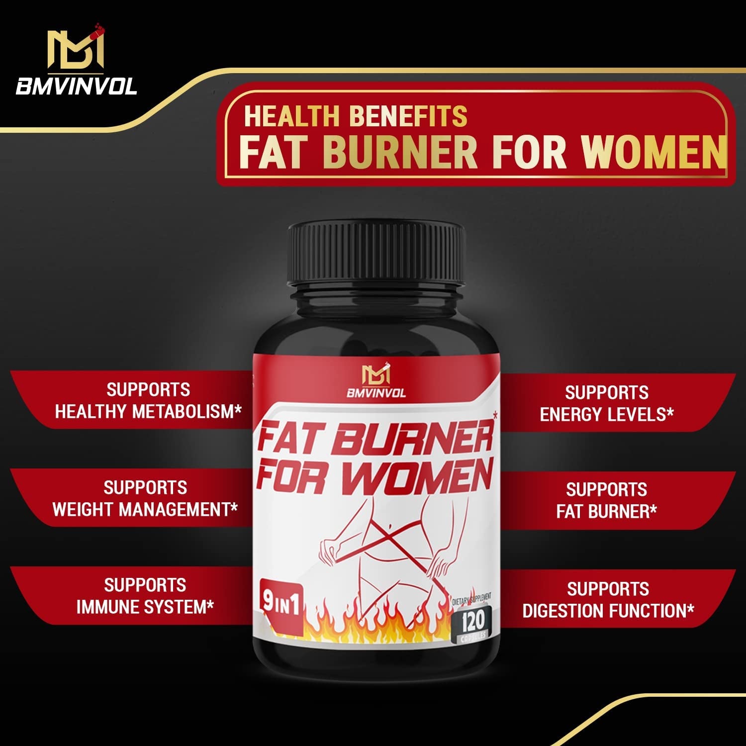 (120 Capsules) Fat Burner for Women, 9 Powerful Blend of Green Tea, Apple Cider Vinegar, Green Coffee Bean, Garcinia Cambogia, White Kidney Bean, Coleus Forskohlii, Raspberry Ketones, and Others