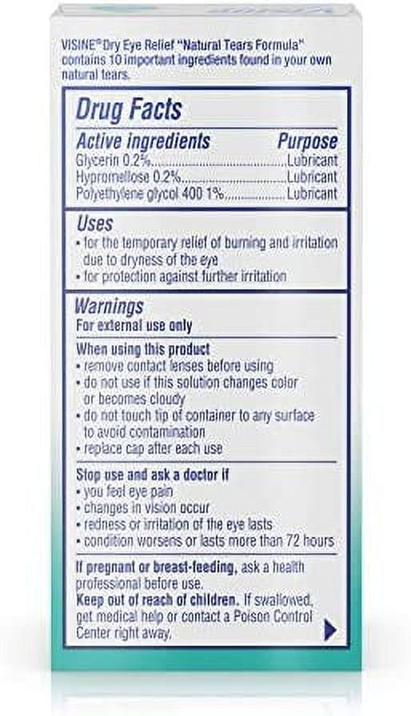 Visine Dry Eye Relief Lubricant Eye Drops for Irritated & Dry Eyes, 0.5 Fl. Oz