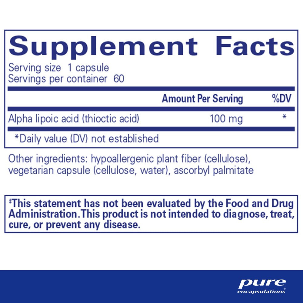 Pure Encapsulations Alpha Lipoic Acid 100 Mg | ALA Supplement for Liver Support, Antioxidants, Nerve and Cardiovascular Health, Free Radicals, and Carbohydrate Support* | 60 Capsules