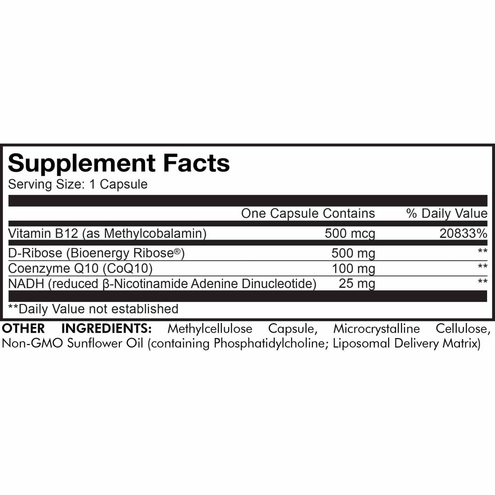 Codeage Liposomal NADH+, B-Nicotinamide Adenine Dinucleotide, Coq10, Vitamin B12, D-Ribose, 60 Ct