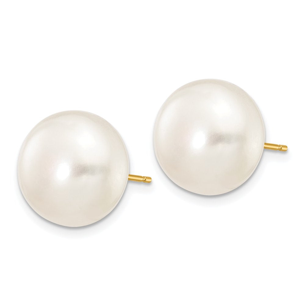 14K 12-13Mm White Button Freshwater Cultured Pearl Stud Post Earrings X120BW