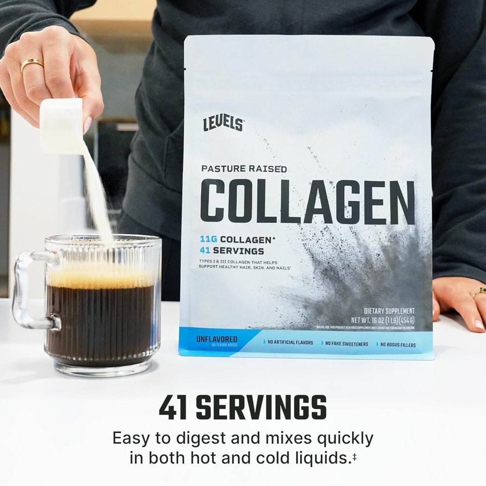 Levels Collagen Peptides Powder, No Artificial Ingredients, 11G of Collagen, Unflavored, 1LB