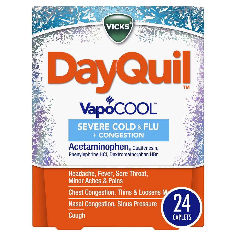 Vicks Dayquil Severe Vapocool Caplets for Cold, Flu + Congestion, Over-The-Counter Medicine, 24 Ct