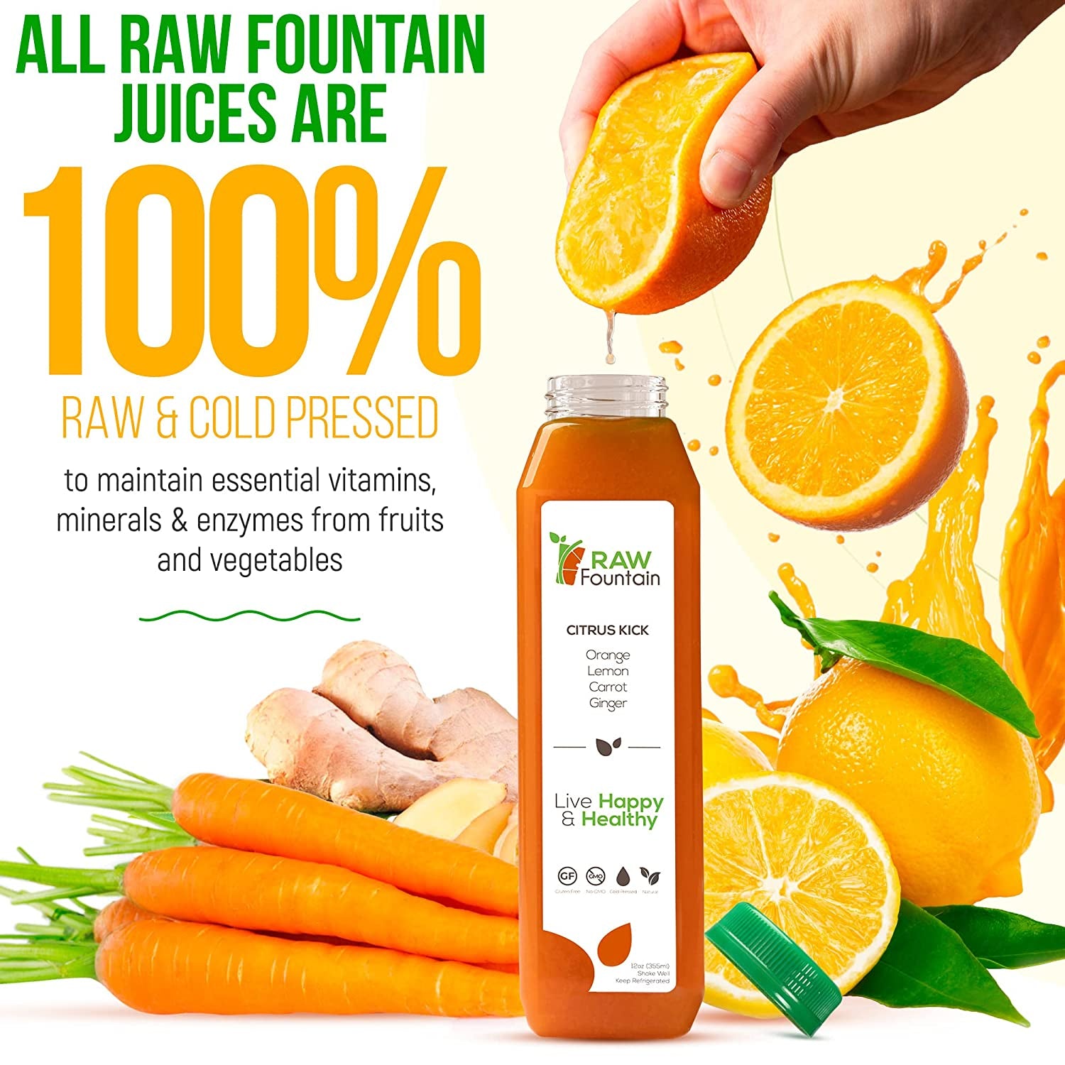 7 Day Protein Juice Cleanse by Raw Fountain, All Natural Raw Detox Cleanse, Cold Pressed Fruits, Vegetables, Vanilla and Chocolate Flavor, Tasty and Energizing, 42 Bottles 12Oz, 3 Ginger Shots