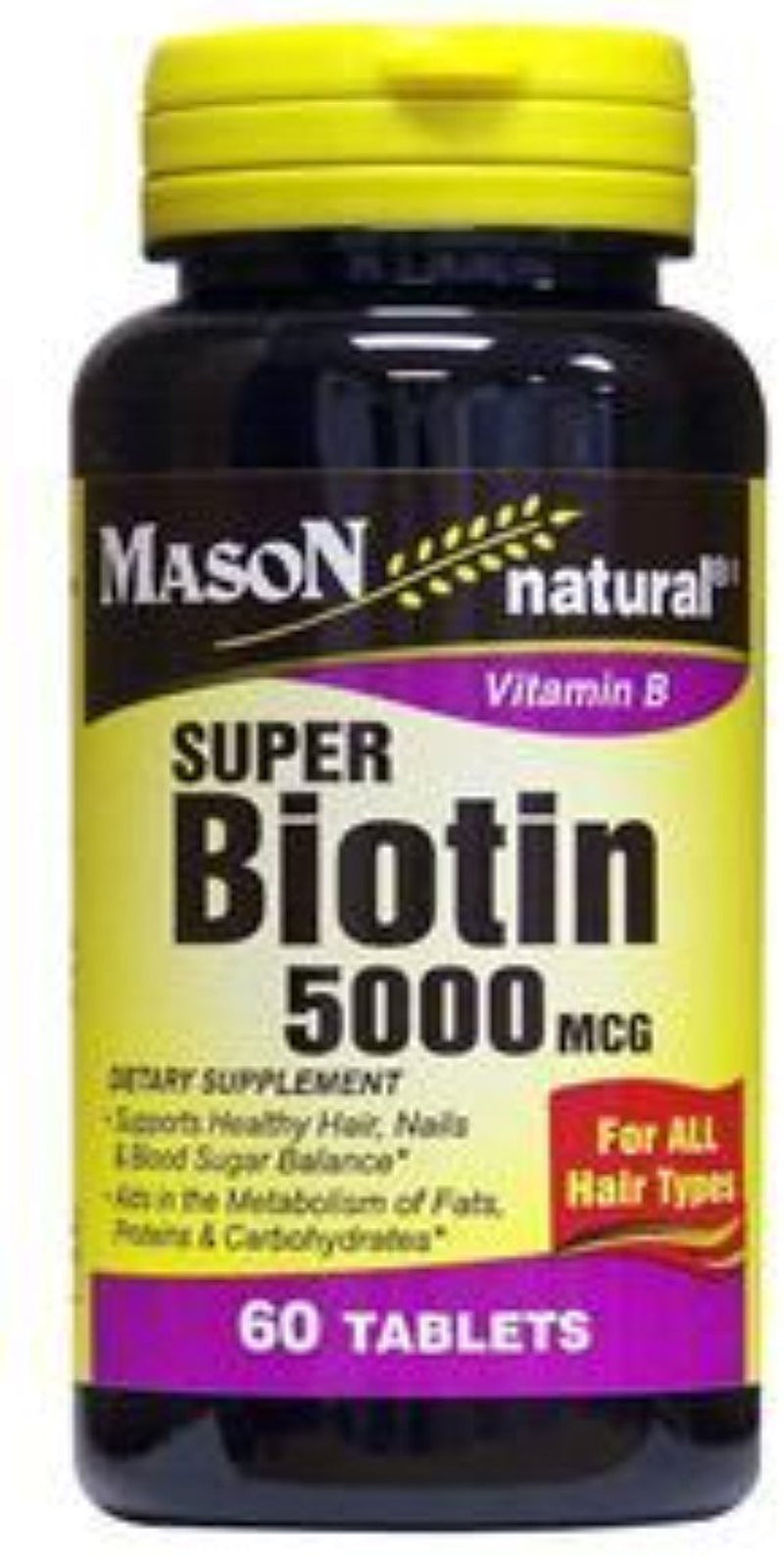 Mason Natural Super Biotin 5000 Mcg, Softgels 60 Ea (Pack of 6)