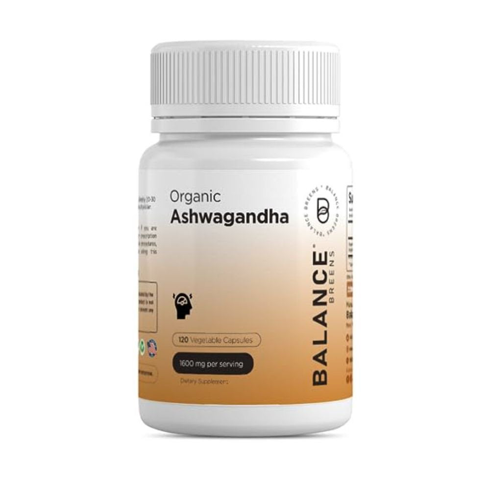 Balancebreens Certified Organic Ashwagandha 1600 Mg with Black Pepper - 120 Vegan Capsules - Stress, Mood, Energy and Thyroid Support Supplement - Non-Gmo Gluten-Free Pills