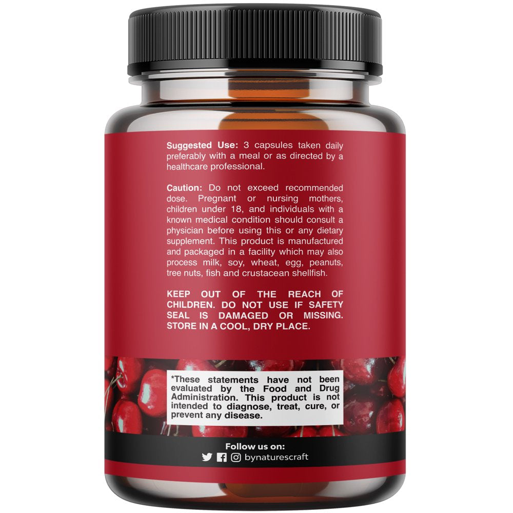 Advanced Tart Cherry Extract Capsules - Extra Strength 750Mg per Serving Equivalent Uric Acid Cleanse and Joint Support Supplement - Muscle Recovery Supplement for Uric Acid Support