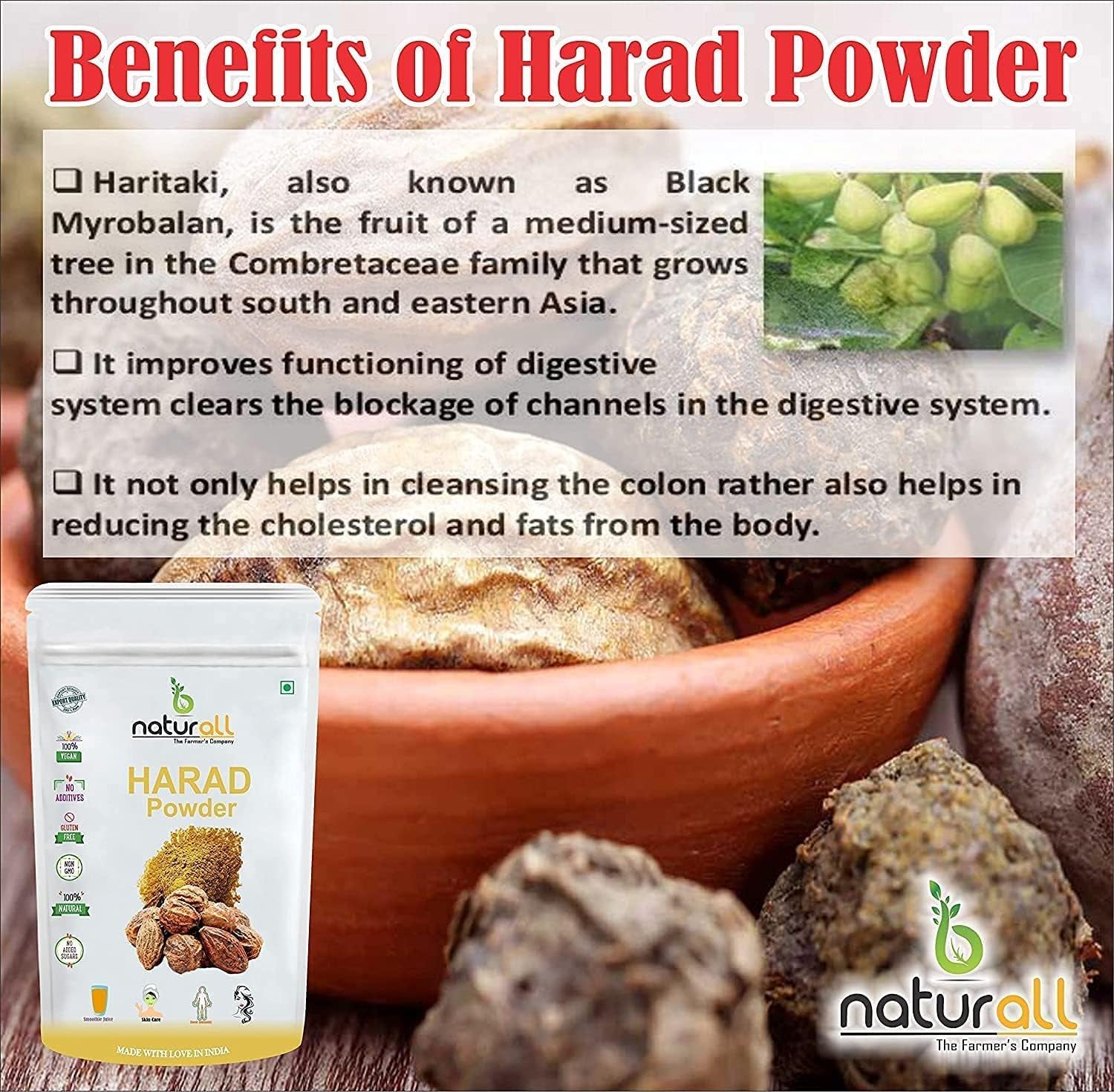 CROW Harad/Haritaki Powder/Terminalia Chebula 100 GM by B Naturall