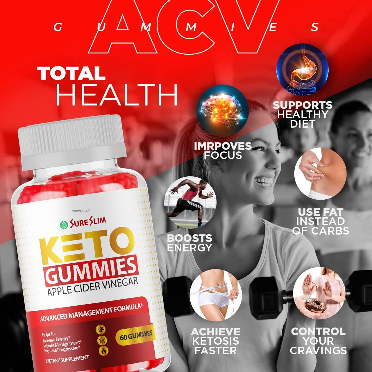 (3 Pack) Sure Slim Keto ACV Gummies - New Advance Formula Apple Cider Vinegar Slimsure Keto Gummys, Sureslimketo Gummy S, Sureslim Keto Reviews Gummies, for 90 Days Supply.