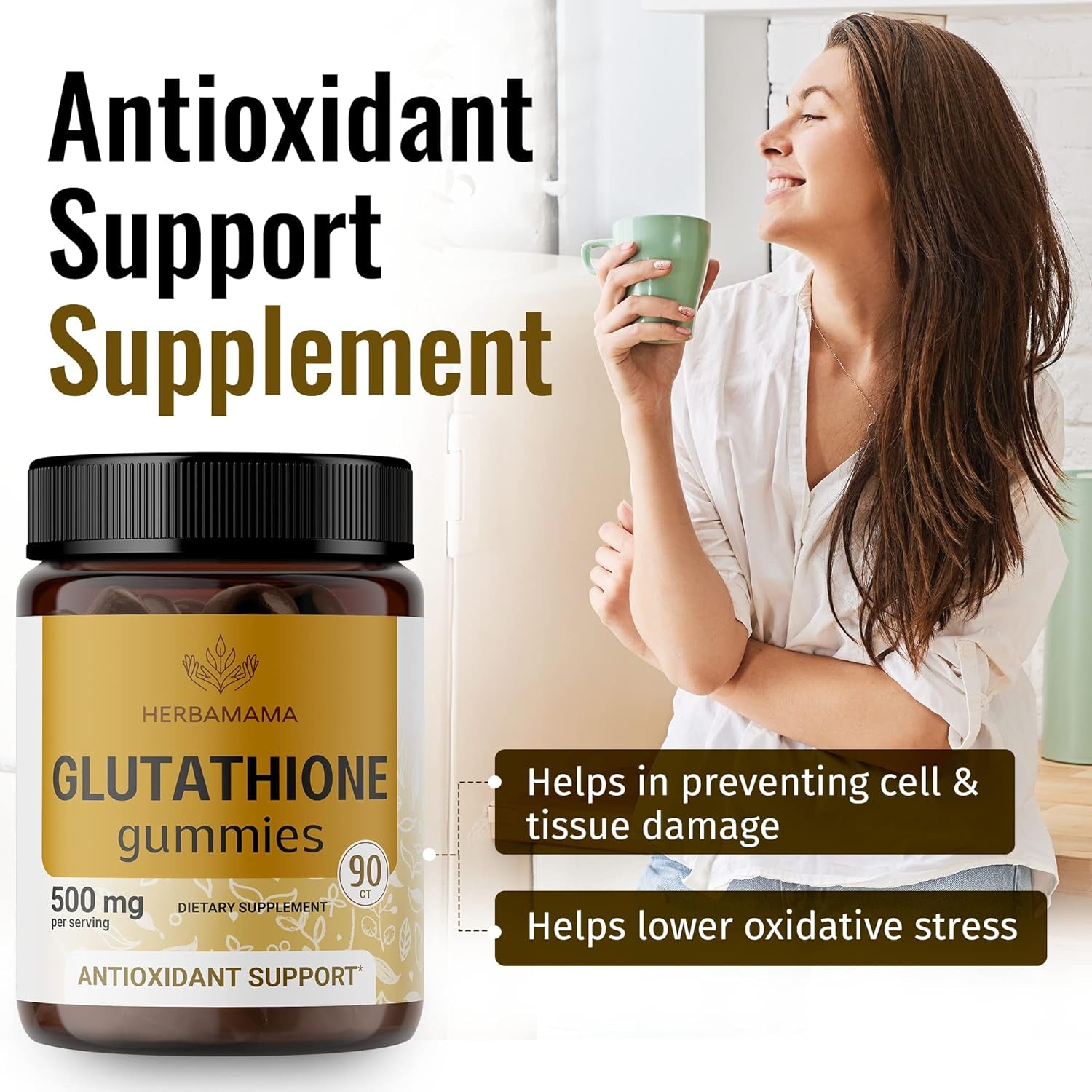 HERBAMAMA Reduced Glutathione Gummies -Antioxidant Supplement Support for Skincare & Liver Cleansing Gummy - Non-Gmo, Gluten-Free 500Mg - Banana Flavor 90 Chews per Bottle