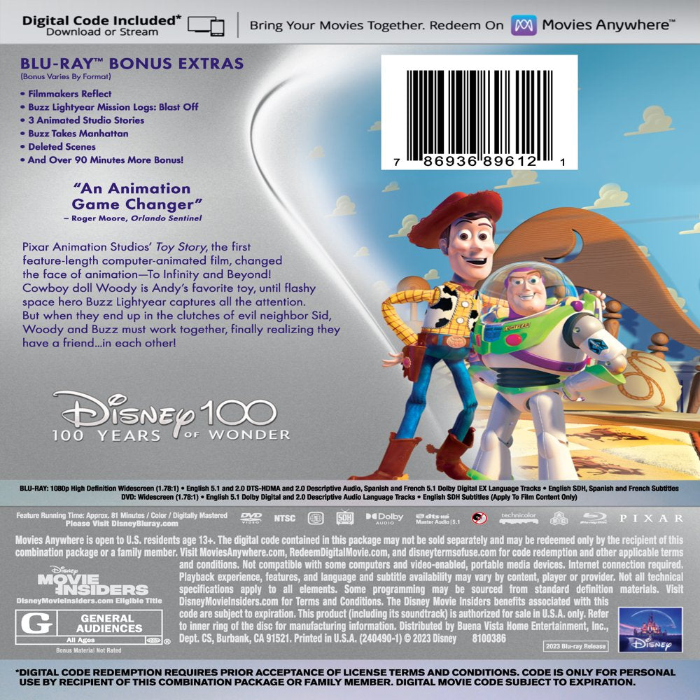 Toy Story - Disney100 Edition Walmart Exclusive (Blu-Ray + DVD + Digital Code)