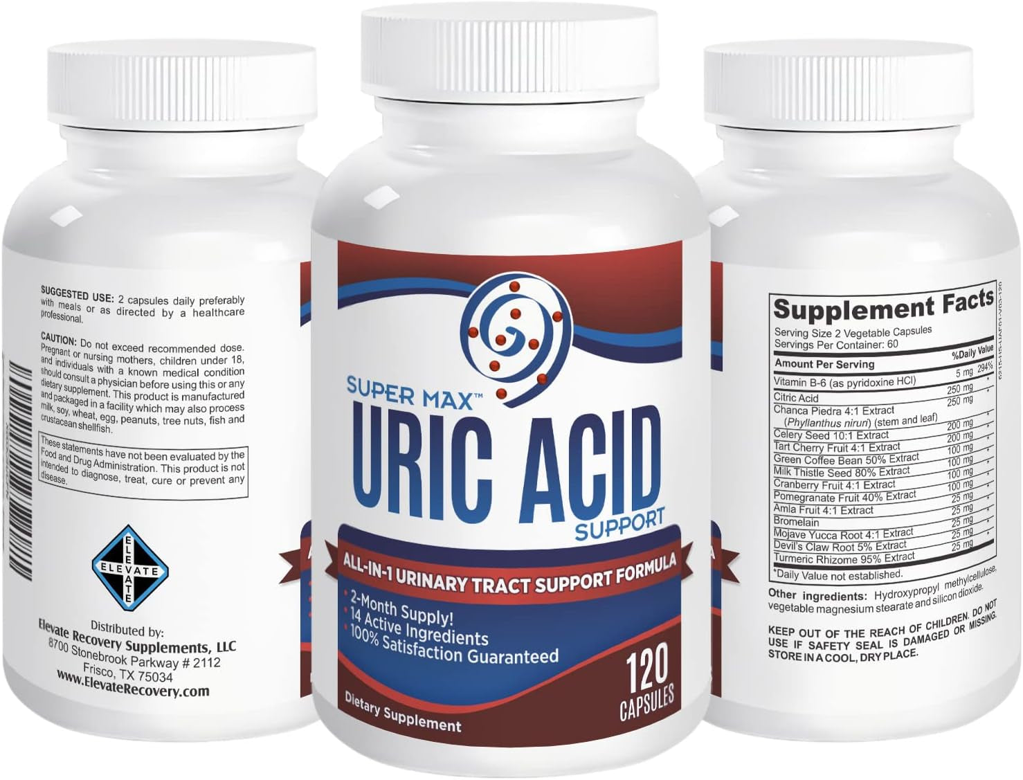 2-Month Uric Acid Cleanse Support Supplement (All-In-1 Herbal Formula) with 14 Active Ingredients Including Tart Cherry Extract & Cranberry Extract - Uric Acid Supplements - 120 Capsules