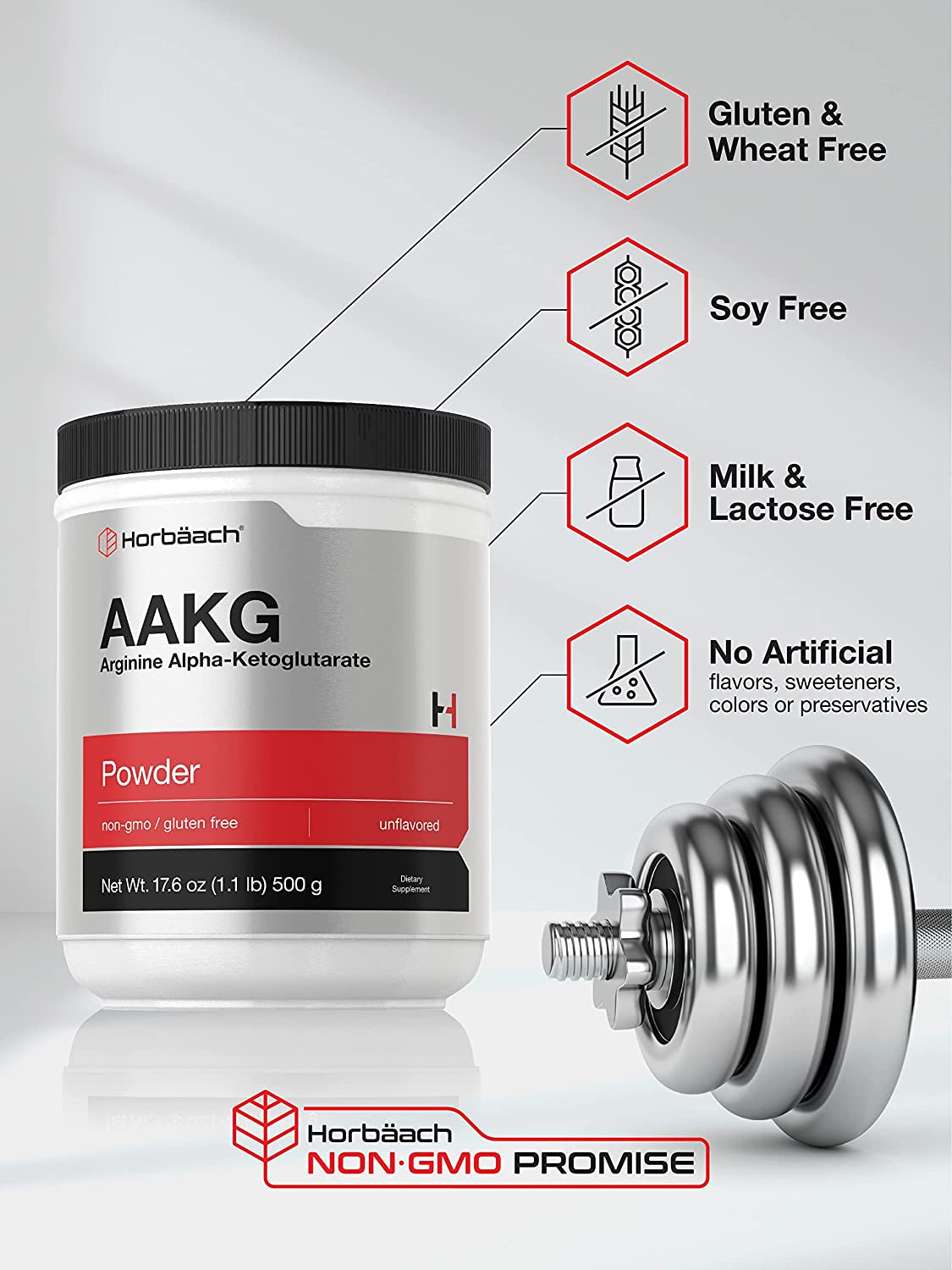 AAKG Powder | Arginine Alpha-Ketoglutarate | 1.1Lbs (17.6 Oz) | Vegetarian, Non-Gmo, & Gluten Free Supplement | by Horbaach