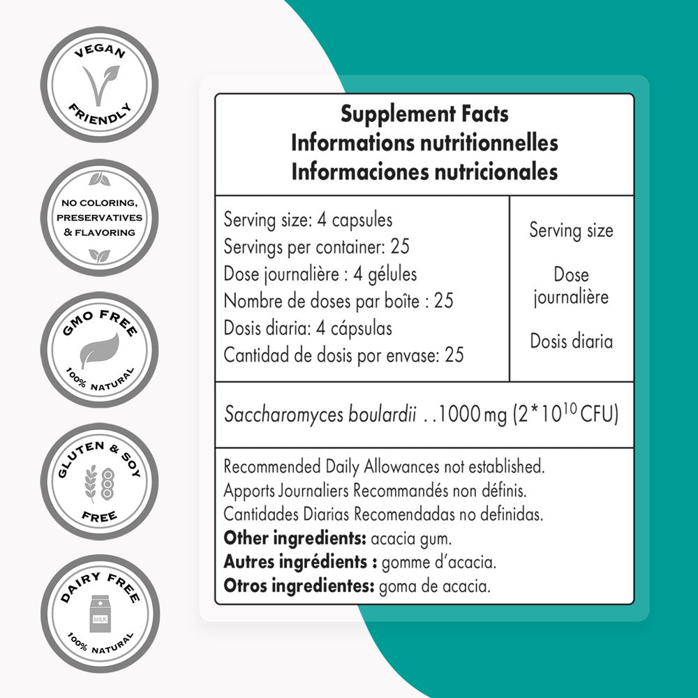 Supersmart - Saccharomyces Boulardii 20 Billion CFU 1000 Mg per Day - Probiotic Supplement - Yeast for Transit & Intestinal Health | Non-Gmo & Gluten Free - 100 DR Capsules