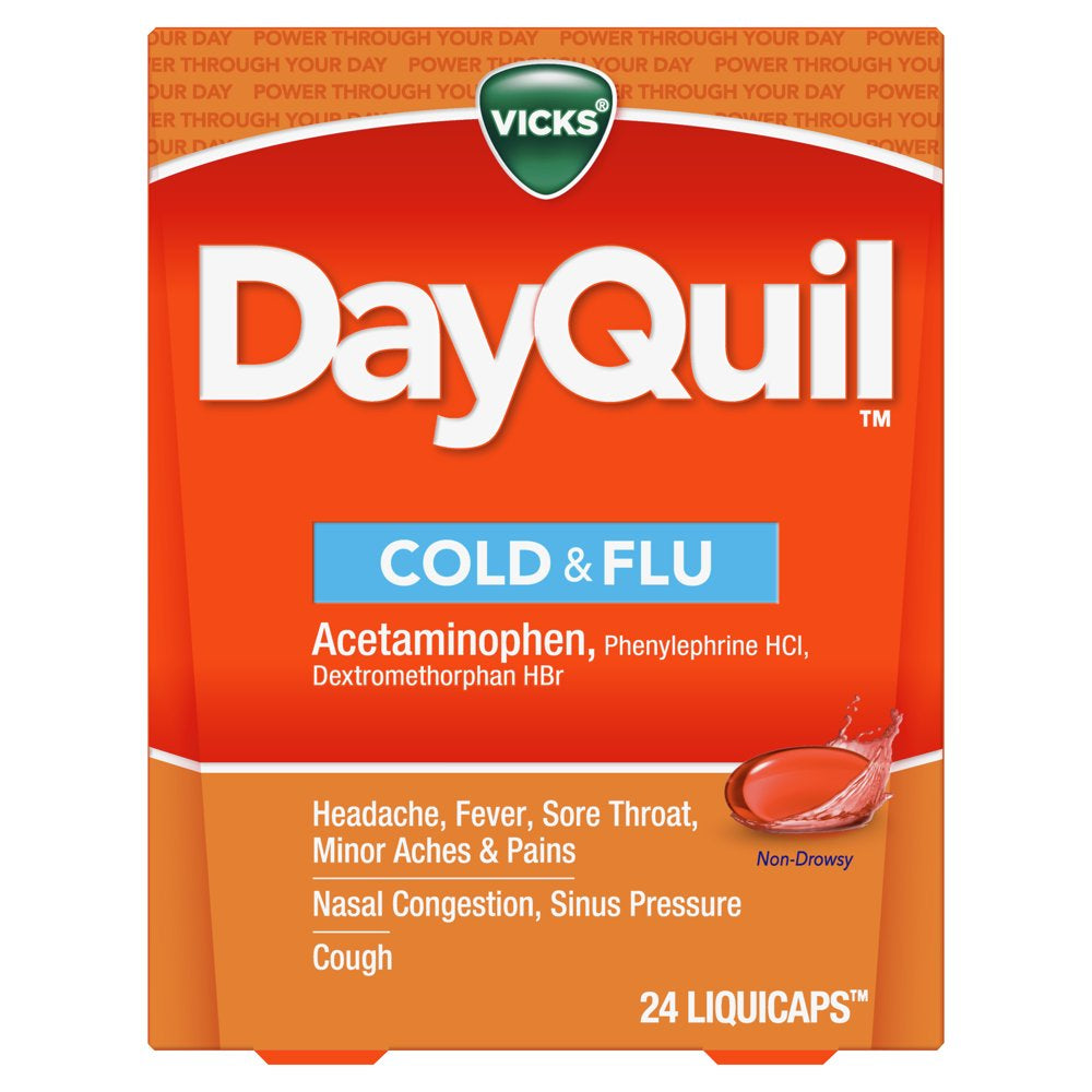 Vicks Dayquil Liquicaps, Non-Drowsy Cough, Cold and Flu Relief, Over-The-Counter Medicine, 24 Ct