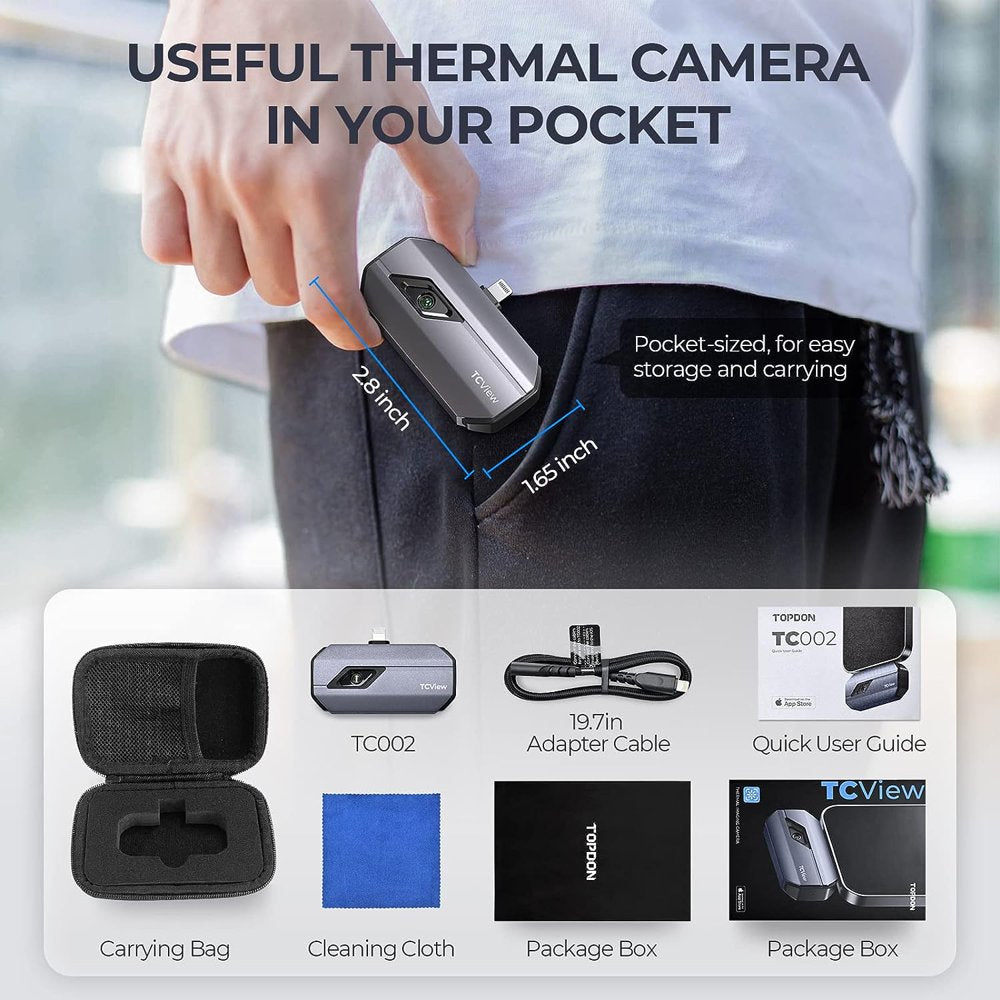 Thermal Camera for Ios (Iphone & Ipad), TOPDON TC002 256 X 192 IR High Resolution Thermal Imaging Camera, -4F~1022F Temperature Range, 40Mk Thermal Sensitivity