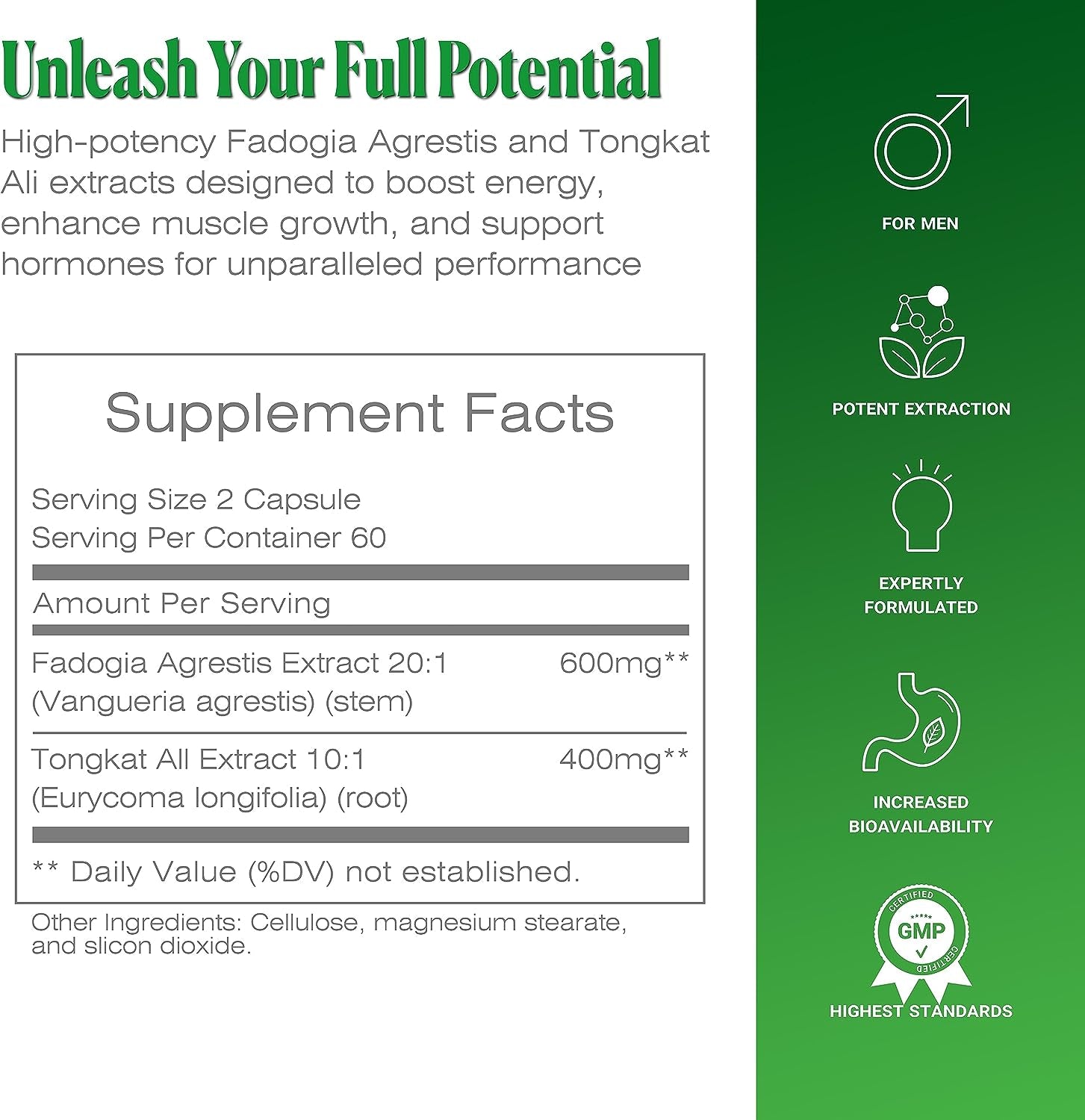 TODICAMP Fadogia Agrestis 20:1 with Tongkat Ali 1000Mg Complex Longjack Tongkat Ali Extract with Fadogia Agrestis 600Mg Supplement - 60 Days Supply