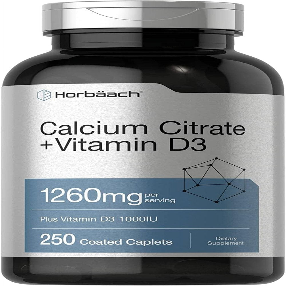Calcium Citrate 1260 Mg & D3 1000IU | 250 Caplets | Vegetarian Formula | by Horbaach