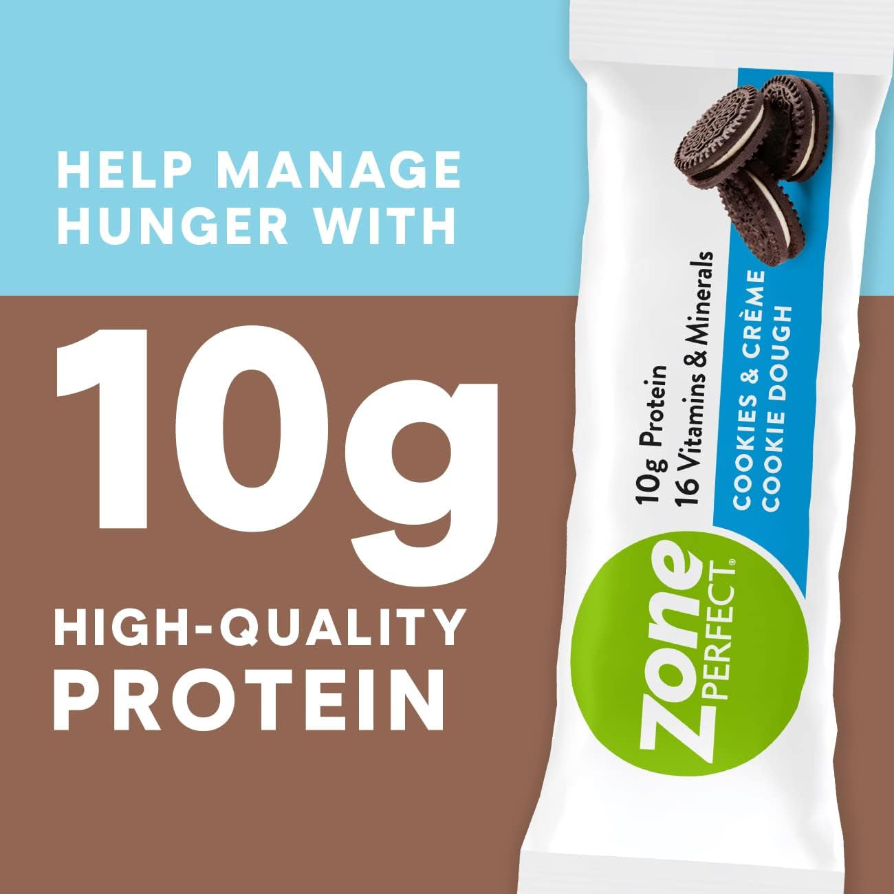 Zoneperfect Protein Bars, 16 Vitamins & Minerals, 10G Protein, Nutritious Snack Bar, Cookies & Crème Cookie Dough, 20 Count