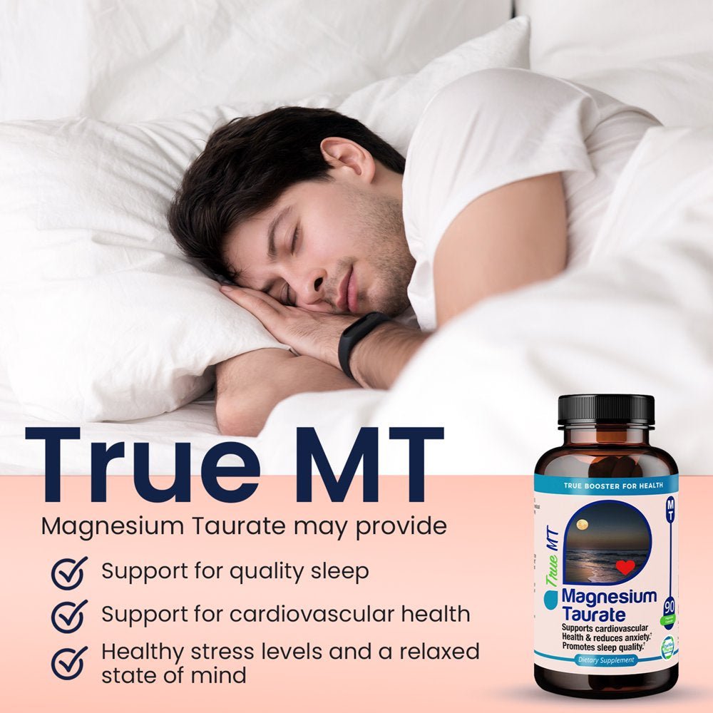 Truemed Magnesium Taurate Supports Cardiovascular Health and Reduces Anxiety Promotes Sleep Quality Supplement 1500 Mg 90 Capsules