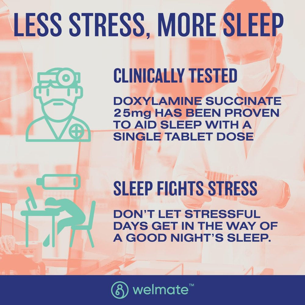 Welmate Sleep Aid - Doxylamine Succinate 25 Mg - Insomnia Support - USA Made - 200 Count Tablets